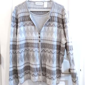 Alfred Dunner Metallic Silver Gray 2Fer Cardigan Sweater XL